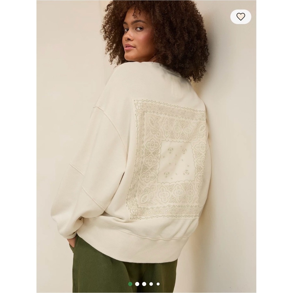 Aerie Go-To Sweatshirt in Cream with Bandana Patchwork Detail